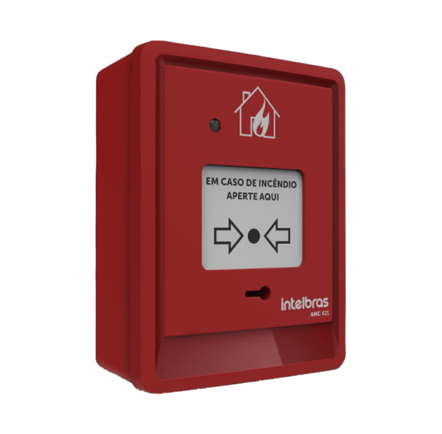 Acionador manual de alarme de incêndio AMC 421 vermelho rearmável com LED bicolor e chave de rearme